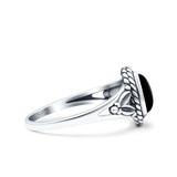 Filigree Petite Dainty Lab Opal Ring Solid Oval Oxidized Simulated Black Onyx 925 Sterling Silver
