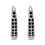 Eternity Huggie Hoop Earrings Channel Round Simulated Black CZ 925 Sterling Silver (14mm)