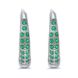 Eternity Huggie Hoop Earrings Channel Round Simulated Green Emerald CZ 925 Sterling Silver (14mm)