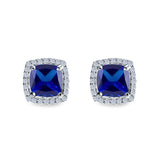 Cushion Cut Stud Earrings Simulated Blue Sapphire CZ 925 Sterling Silver