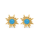 Sun Stud Earrings Yellow Tone, Lab Created Blue Opal 925 Sterling Silver (6.26mm)