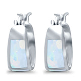 Hoop Huggies Earrings Irregular Shape Lab Created White Opal 925 Sterling Silver