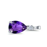 Pear Shape Simulated Amethyst CZ 925 Sterling Silver Charm Pendant (21.5mm)