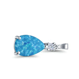 Pear Shape Lab Created Blue Opal Charm Pendant 925 Sterling Silver (21.5mm)