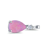 Pear Shape Lab Created Pink Opal Charm Pendant 925 Sterling Silver (21.5mm)