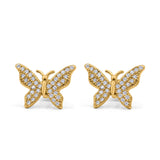 Butterfly Stud Earrings Yellow Tone, Simulated CZ 925 Sterling Silver (14mm)