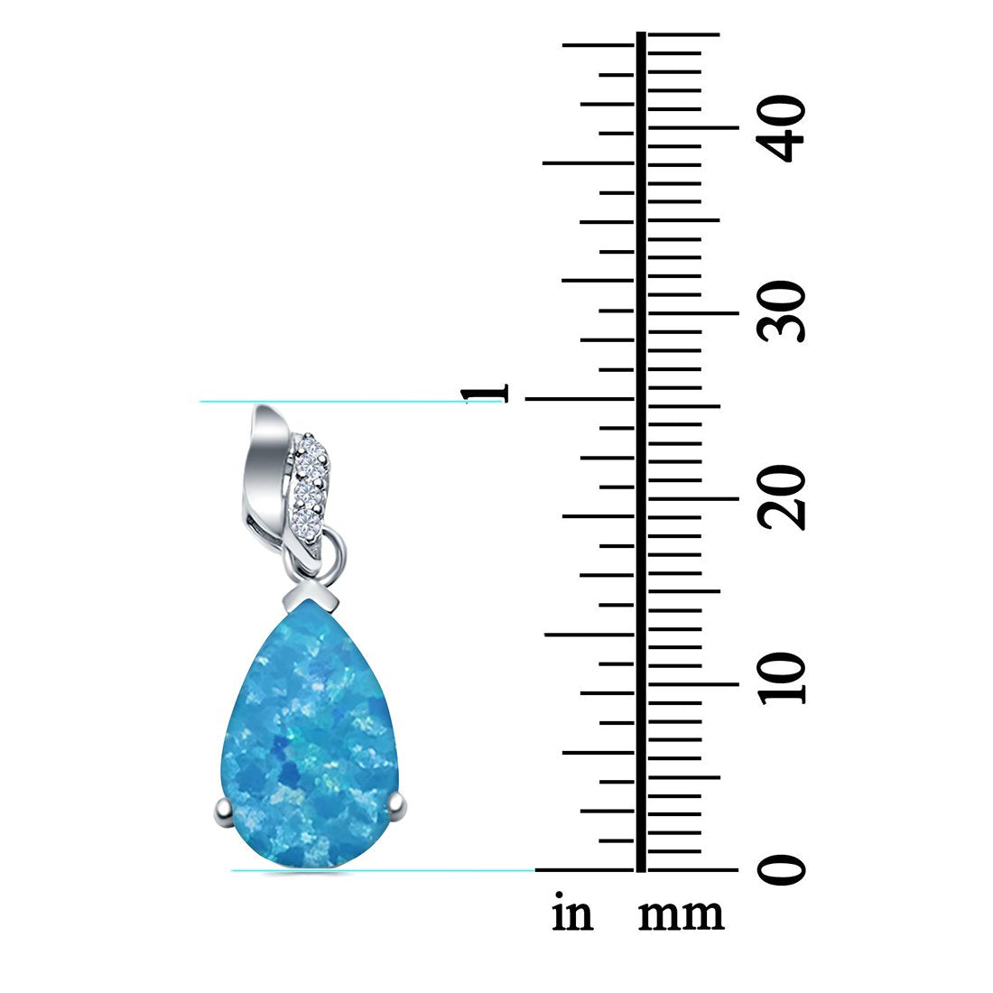Pear Shape Lab Created Blue Opal Simulated CZ 925 Sterling Silver Charm Pendant