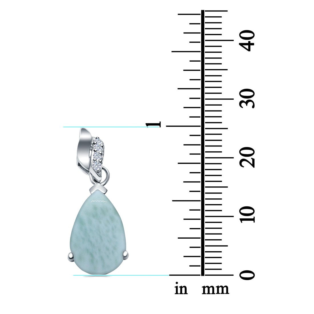 Pear Shape Simulated Larimar CZ 925 Sterling Silver Charm Pendant