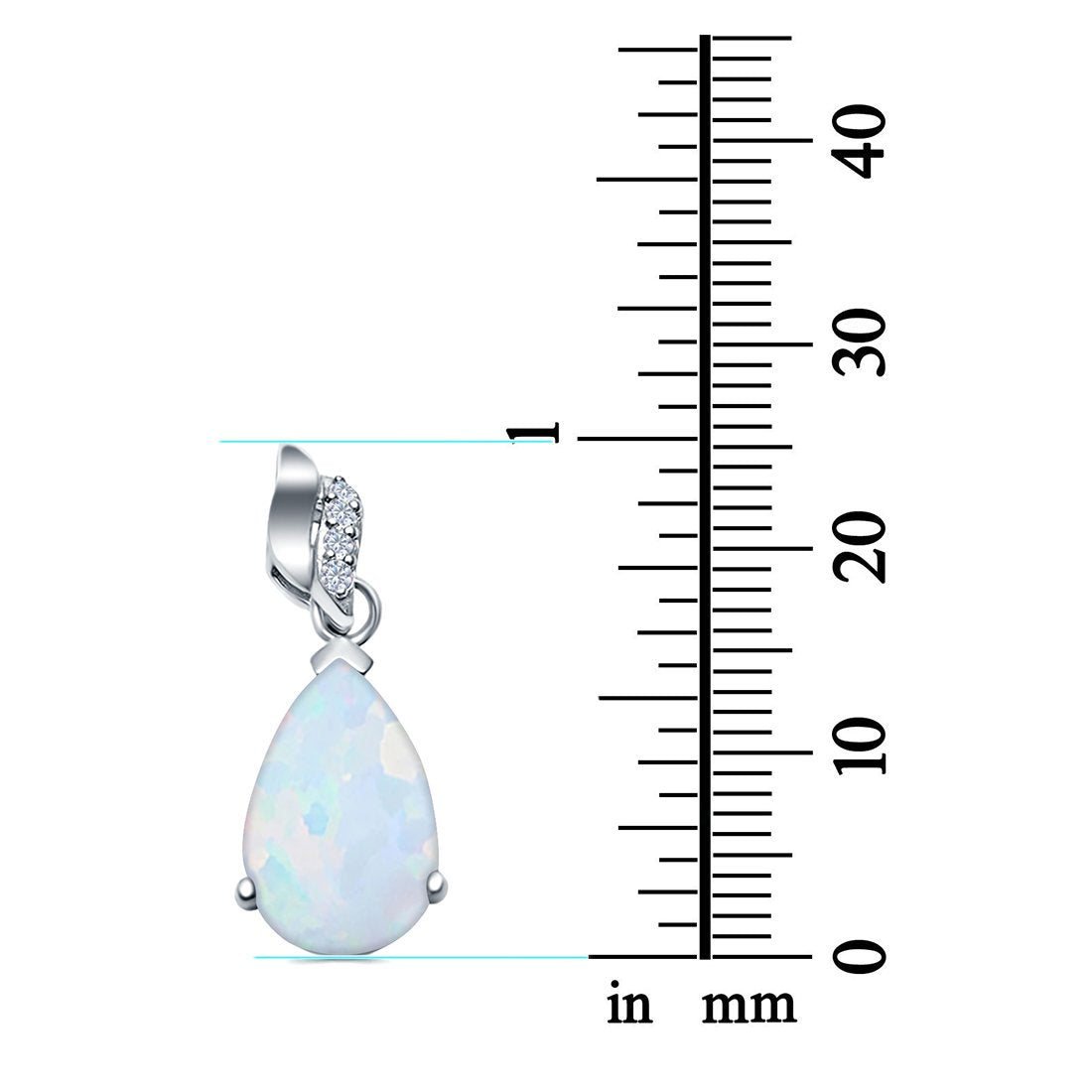 Pear Shape Lab Created White Opal Simulated CZ 925 Sterling Silver Charm Pendant