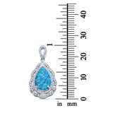 Pear Shape Lab Created Blue Opal Simulated CZ 925 Sterling Silver Charm Pendant
