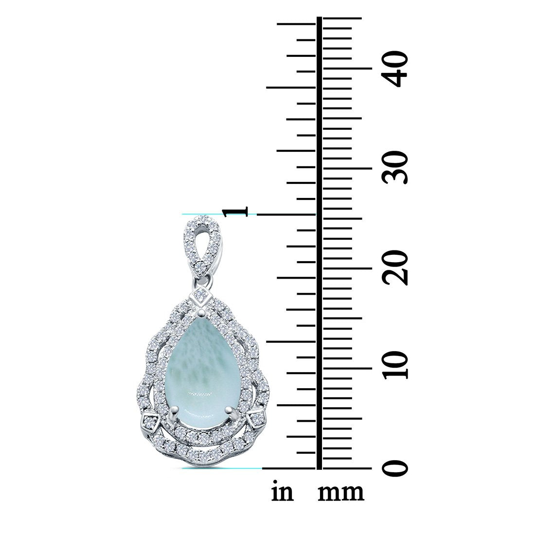 Pear Shape Simulated Larimar CZ 925 Sterling Silver Charm Pendant