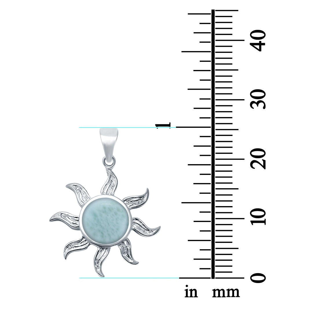 Larimar CZ Sun Surf Celestial 925 Sterling Silver Charm Pendant