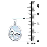Solid Lab Created White Opal with Palm Tree Design .925 Sterling Silver Charm Pendant