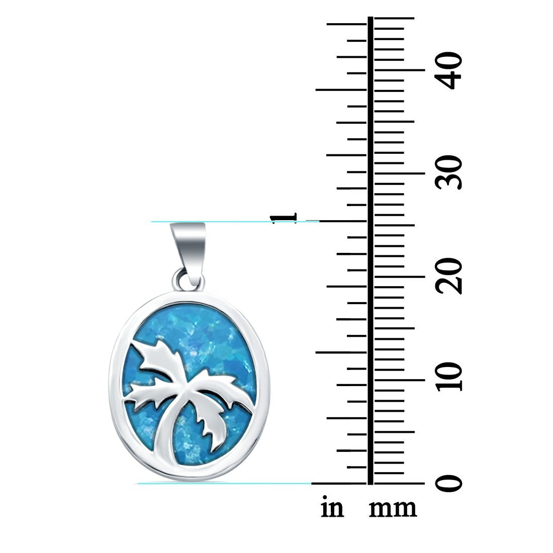 Oval Palm Tree Design Pendant Lab Created Blue Opal 925 Sterling Silver