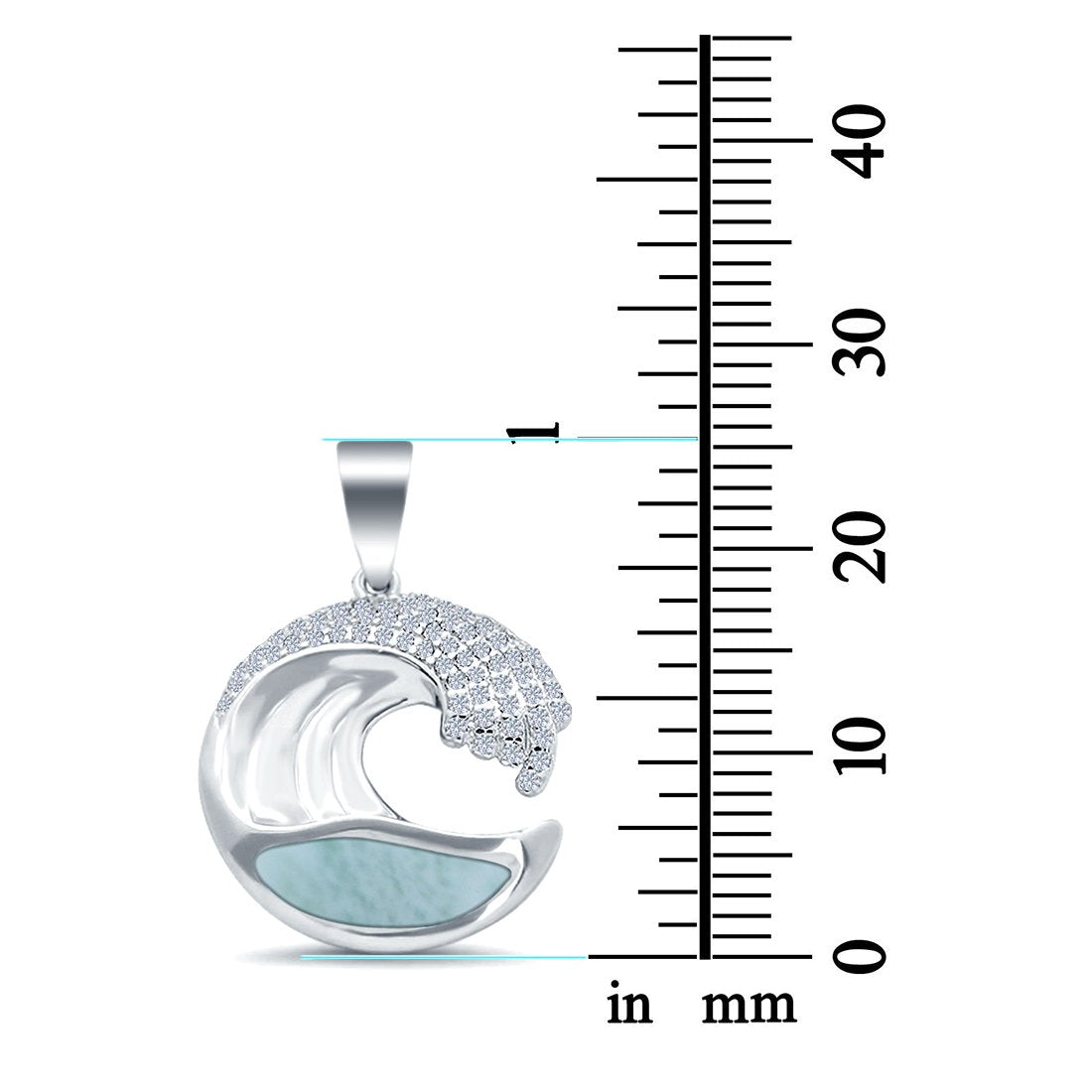 Simulated Larimar CZ Wave Design 925 Sterling Silver Charm Pendant