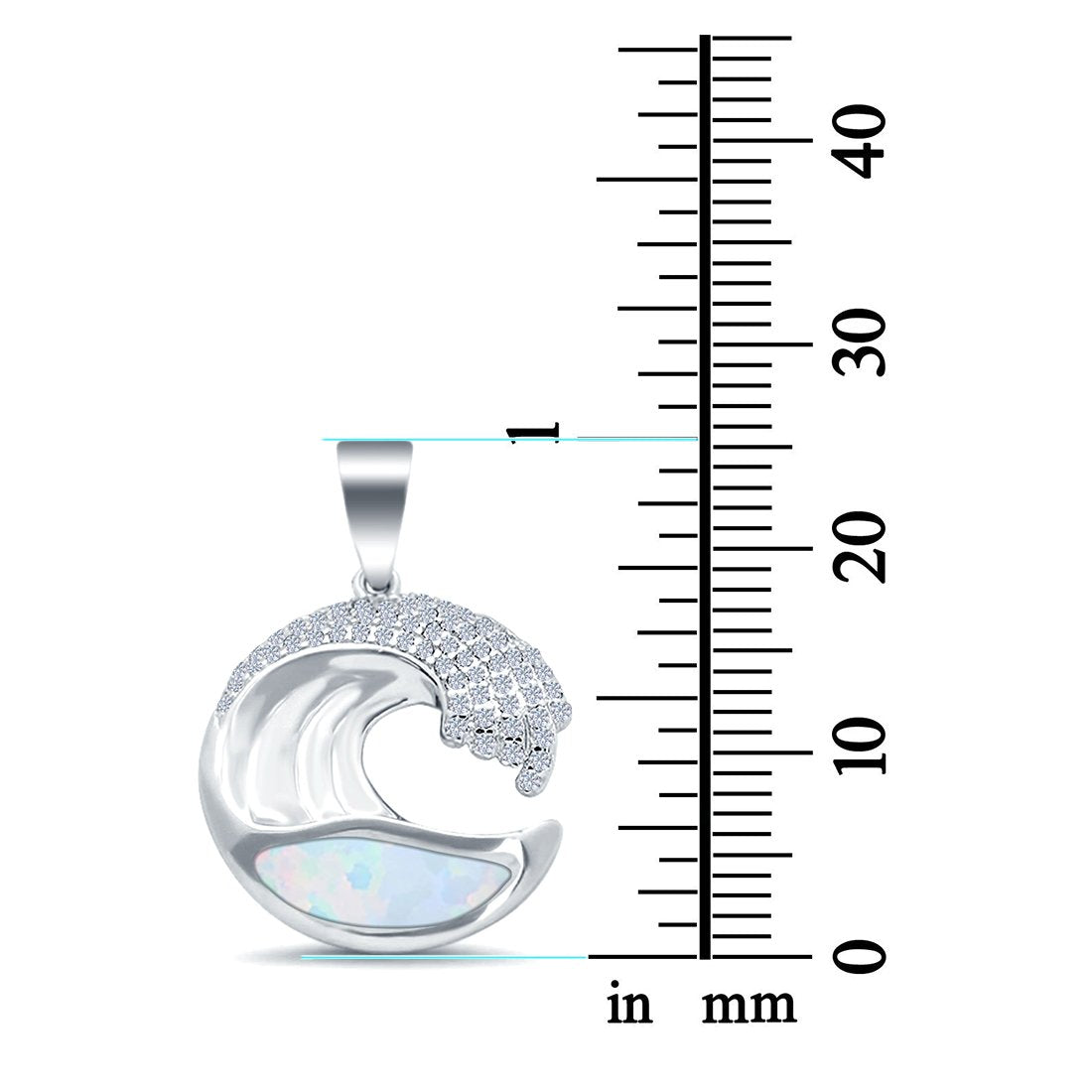 Lab Created White Opal Wave Design Simulated CZ 925 Sterling Silver Charm Pendant
