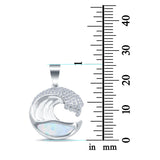 Lab Created White Opal Wave Design Simulated CZ 925 Sterling Silver Charm Pendant
