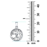 Plain Tree of Life Round Pendant Charm 925 Sterling Silver (18mm x 22mm)