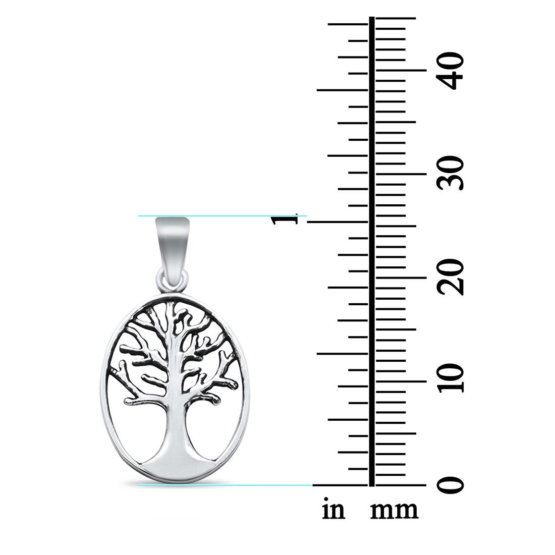 Oval Tree of Life Pendant Charm Solid 925 Sterling Silver