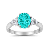 Solitaire Oval Three Stone Simulated Paraiba Tourmaline CZ 925 Sterling Silver