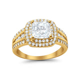 Halo Wedding Ring Princess Yellow Tone, Simulated Cubic Zirconia 925 Sterling Silver