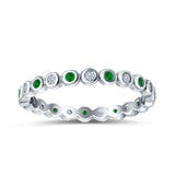 Full Eternity 2.5mm Wedding Stackable Band Ring Round Simulated Green Emerald CZ 925 Sterling Silver