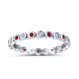 Full Eternity 2.5mm Wedding Stackable Band Ring Round Simulated Ruby CZ 925 Sterling Silver