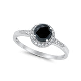 Halo Art Deco Engagement Ring Round Simulated Black CZ 925 Sterling Silver