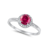 Halo Art Deco Engagement Ring Round Simulated Ruby CZ 925 Sterling Silver