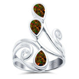 Fashion Teardrop Pear Swirl Spiral Ring Lab Created Black Opal 925 Sterling Silver
