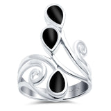 Fashion Teardrop Pear Swirl Spiral Ring Simulated Black Onyx 925 Sterling Silver