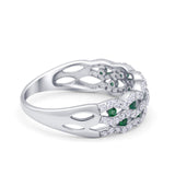 Half Eternity Wedding Ring Round Simulated Green Emerald CZ 925 Sterling Silver