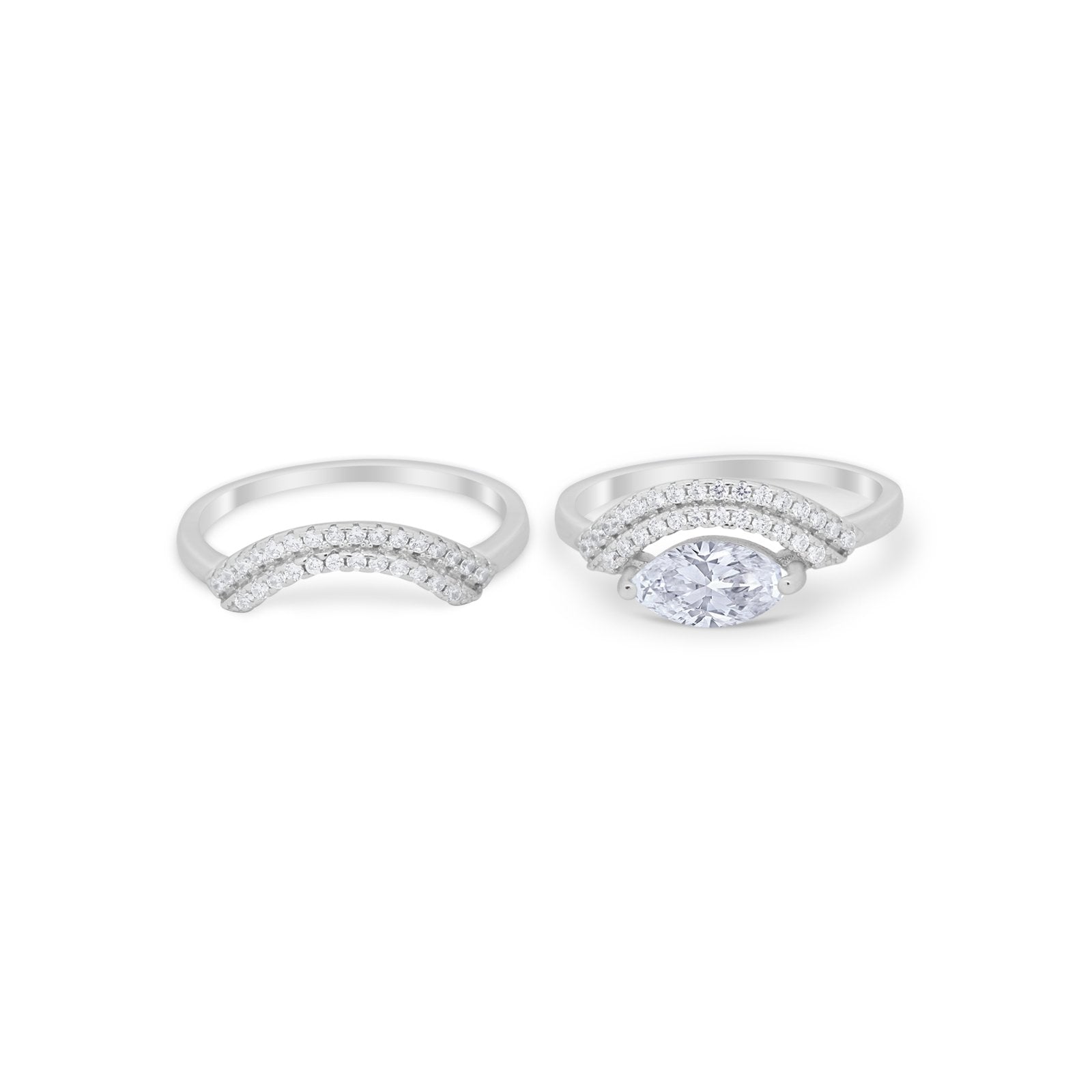 Two Piece Ring Band Round Simulated Cubic Zirconia 925 Sterling Silver