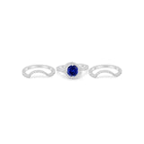 Three Piece Ring Band Round Simulated Blue Sapphire CZ 925 Sterling Silver