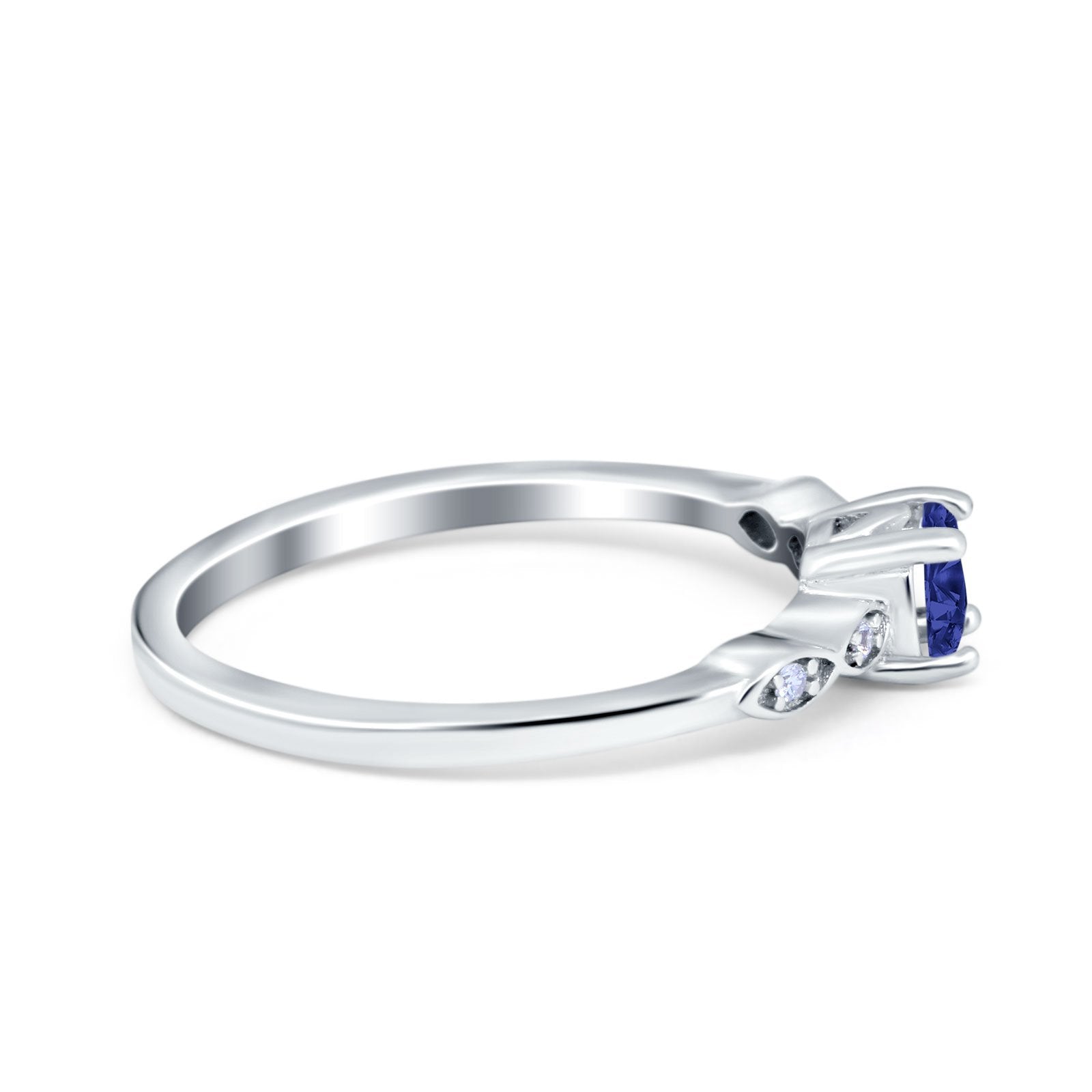 Petite Dainty Wedding Ring Round Simulated Blue Sapphire CZ 925 Sterling Silver