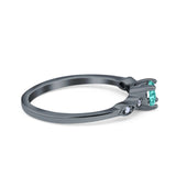 Petite Dainty Wedding Ring Round Black Tone, Simulated Paraiba Tourmaline CZ 925 Sterling Silver