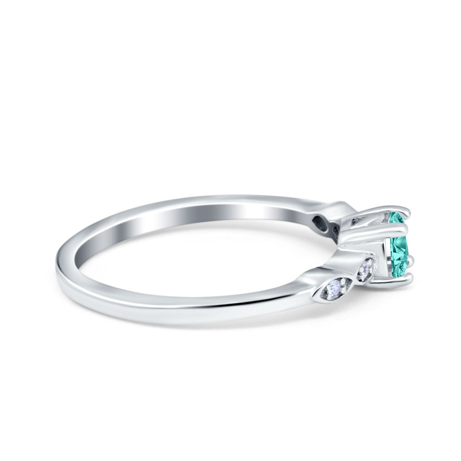 Petite Dainty Wedding Ring Round Simulated Paraiba Tourmaline CZ 925 Sterling Silver