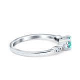 Petite Dainty Wedding Ring Round Simulated Paraiba Tourmaline CZ 925 Sterling Silver