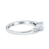 Petite Dainty Wedding Ring Round Lab Created White Opal 925 Sterling Silver