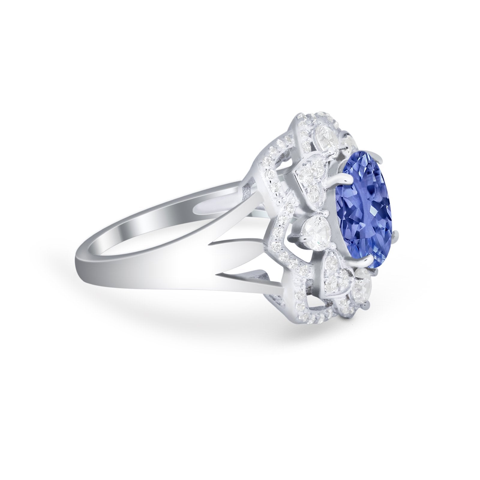 Art Deco Oval Wedding Ring Simulated Tanzanite CZ 925 Sterling Silver