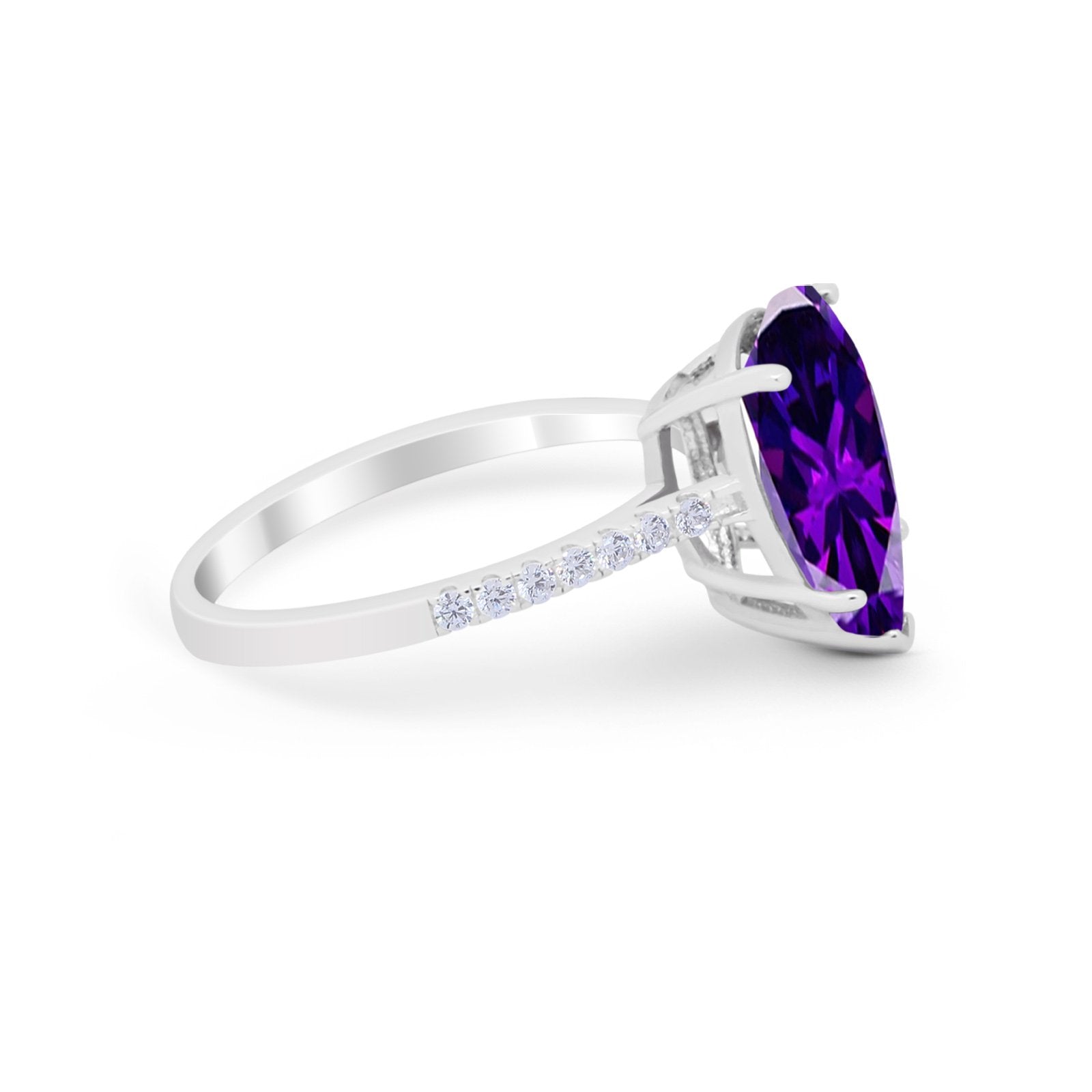 Teardrop Engagement Ring Pear Round Simulated Amethyst CZ 925 Sterling Silver