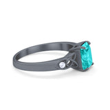 Wedding Ring Emerald Cut Black Tone, Simulated Paraiba Tourmaline CZ 925 Sterling Silver