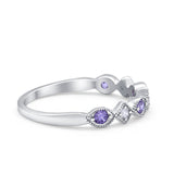 Art Deco Stacking Half Eternity Wedding Ring Simulated Amethyst CZ 925 Sterling Silver