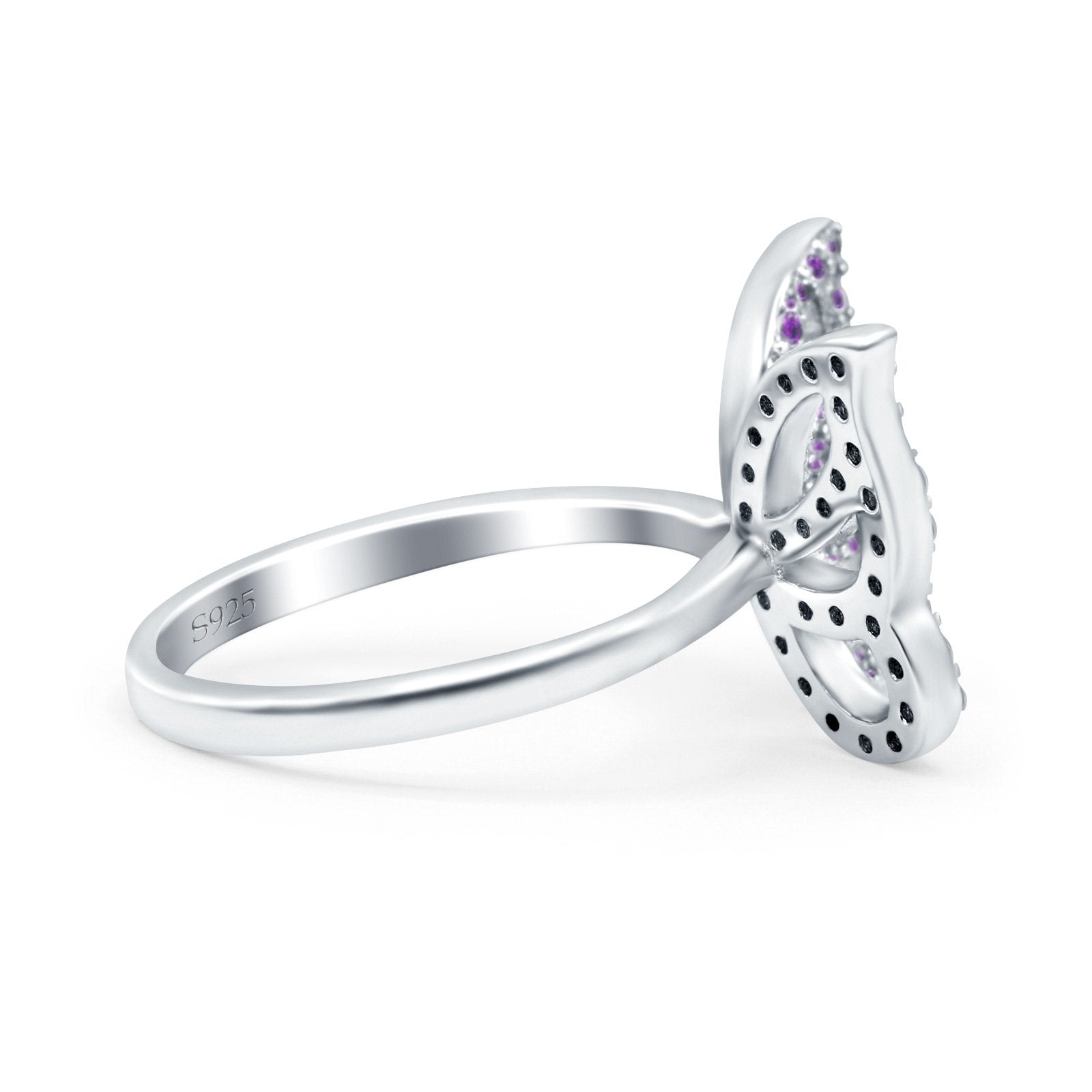 Butterfly Ring Wedding Band Simulated Amethyst CZ 925 Sterling Silver (15mm)