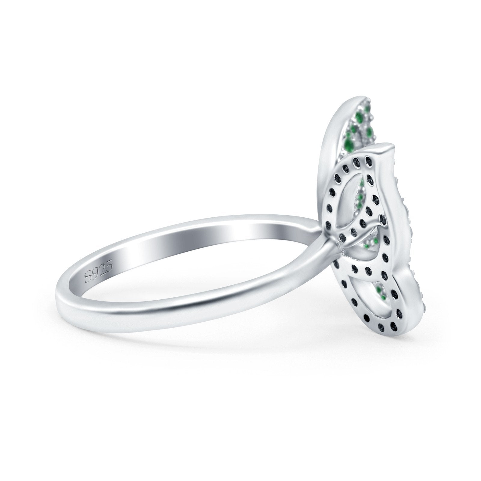 Butterfly Ring Wedding Band Simulated Green Emerald CZ 925 Sterling Silver (15mm)