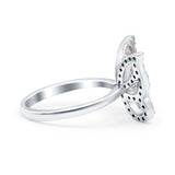 Butterfly Ring Wedding Band Simulated Morganite CZ 925 Sterling Silver (15mm)