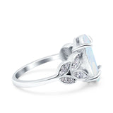 Art Deco Oval Wedding Ring Lab Created White Opal 925 Sterling Silver