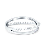 Beaded Criss Cross Half Eternity Wedding Ring Simulated CZ 925 Sterling Silver