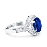 Oval Art Deco Wedding Ring Accent Vintage Simulated Blue Sapphire CZ 925 Sterling Silver