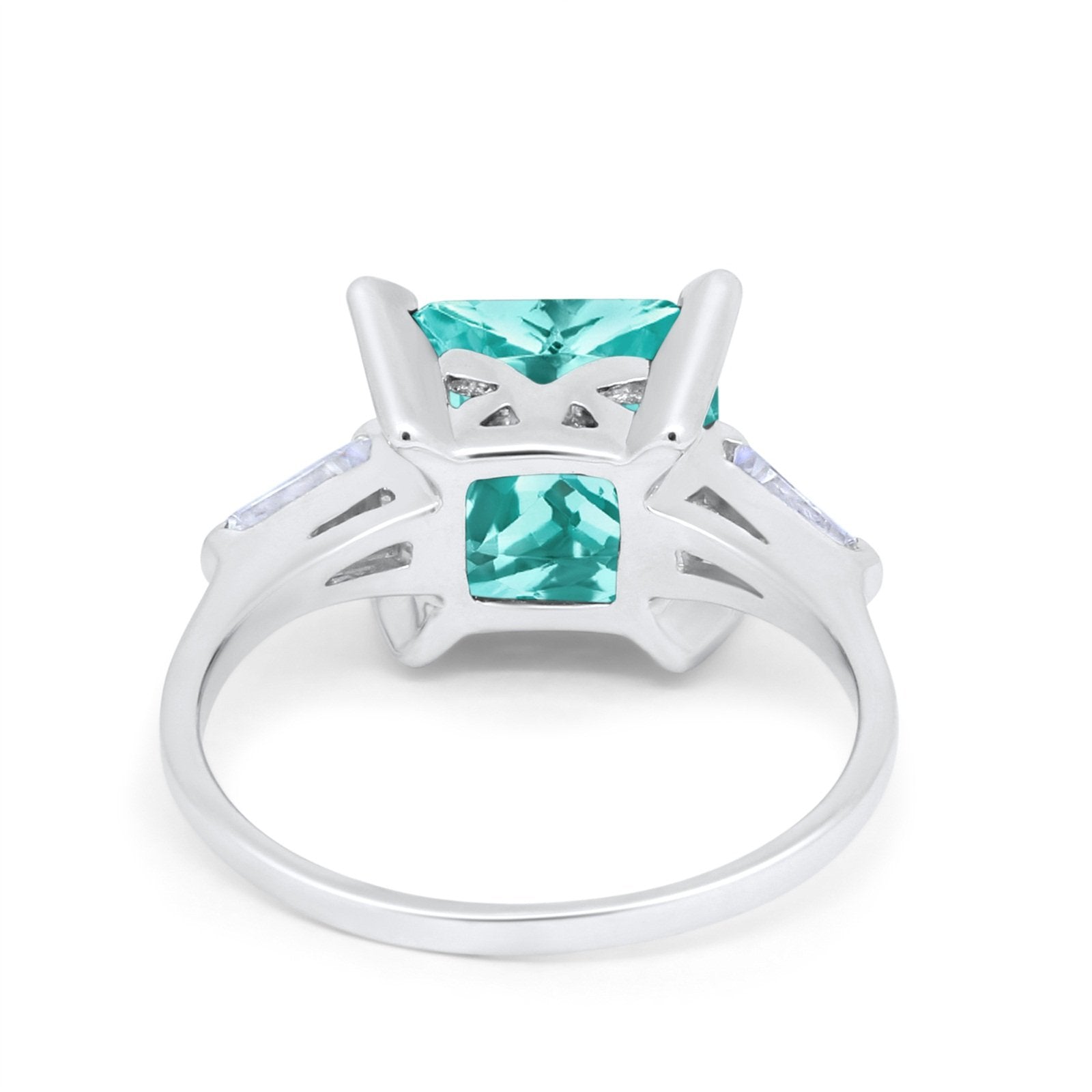 Princess Cut Baguette Wedding Ring Simulated Paraiba Tourmaline CZ 925 Sterling Silver